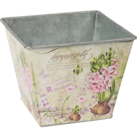 Dekoracyjna Osłonka Prowansalska z Motywem Hiacyntu, Owalna, Różowo-Beżowa, Ocynkowana, Średnia