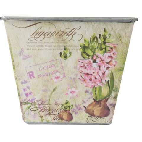 Dekoracyjna Osłonka Prowansalska z Motywem Hiacyntu, Owalna, Różowo-Beżowa, Ocynkowana, Średnia