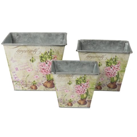 Dekoracyjna Osłonka Prowansalska z Motywem Hiacyntu, Owalna, Różowo-Beżowa, Ocynkowana, Średnia