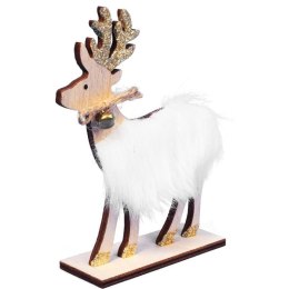 Dekoracyjny Renifer Drewniany z Futerkiem i Bożonarodzeniowym Dzwonkiem
