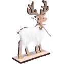 Drewniana Figurka Renifera z Bożonarodzeniowym Dzwonkiem w Sztucznym Futrze
