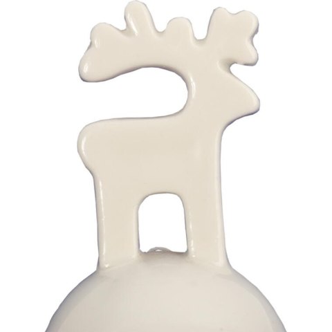 Dzwonek Ceramiczny ze Szkliwionego Ceramiki z Figurką Renifera na Świąteczny Stół - Biały