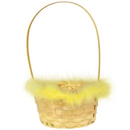 Elegancki Żółty Koszyk Wielkanocny do Święconki z Pałąkiem i Piórkowym Obrzeżem 20 cm