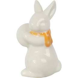 Figurka Świąteczna - Biały Zając z Pomarańczowym Szalikiem i Jajkiem, Ceramika [JUM7S0010]
