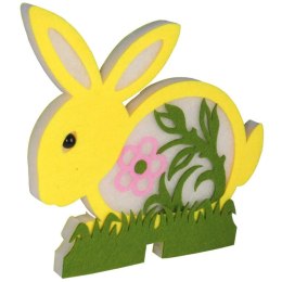 Figurka Wielkanocnego Zajączka z Pianki na Drewnianej Podstawie w Kolorach Żółto-Zielonym