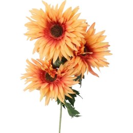 Gałązka z trzema sztucznymi gerberami w kolorze ciemnożółtym, 80 cm