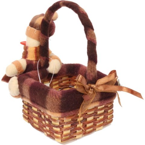 KWADRATOWY KOSZYK ŚWIĄTECZNY Z PLUSZOWYM BAŁWANKIEM 16x17x11 CM, KOLOR BRĄZOWY