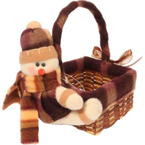 KWADRATOWY KOSZYK ŚWIĄTECZNY Z PLUSZOWYM BAŁWANKIEM 16x17x11 CM, KOLOR BRĄZOWY