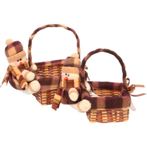 KWADRATOWY KOSZYK ŚWIĄTECZNY Z PLUSZOWYM BAŁWANKIEM 16x17x11 CM, KOLOR BRĄZOWY