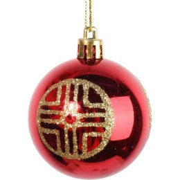 Komplet 9 Różowych Plastikowych Bombek Bożonarodzeniowych z Dekorem