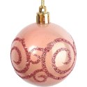 Komplet 9 Różowych Plastikowych Bombek Bożonarodzeniowych z Dekorem