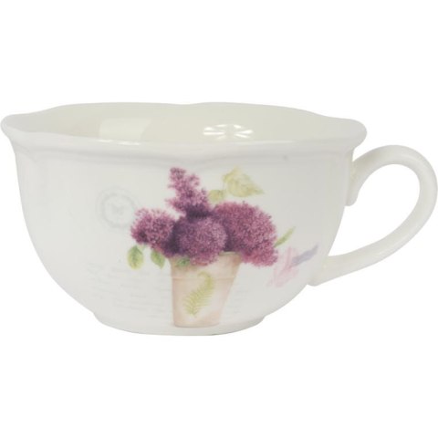 Komplet ceramiczny filiżanka z talerzykiem z bzem w wazonie w prezentowym kartoniku