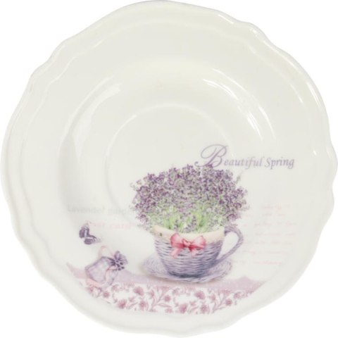 Komplet ceramiczny filiżanka z talerzykiem z wiklinowym w wazonie w prezentowym kartoniku