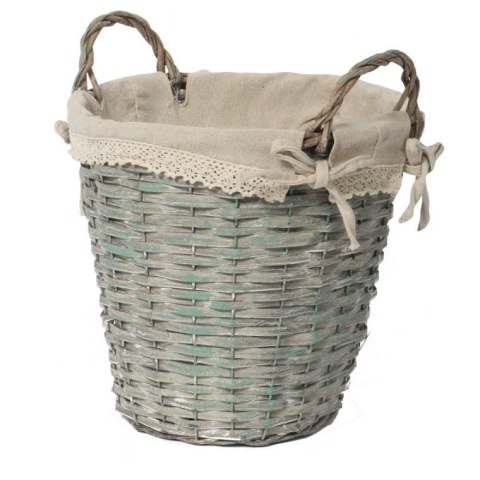 Koszyk Wiklinowy z Uchwytami, Wkładem Lnianym i Dekoracyjnym Napisem WELCOME Szary