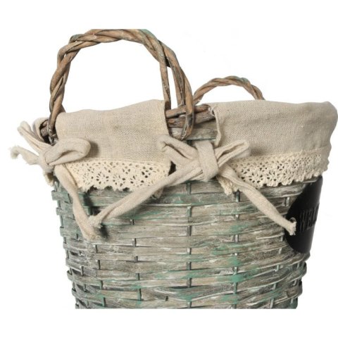 Koszyk Wiklinowy z Uchwytami, Wkładem Lnianym i Dekoracyjnym Napisem WELCOME Szary