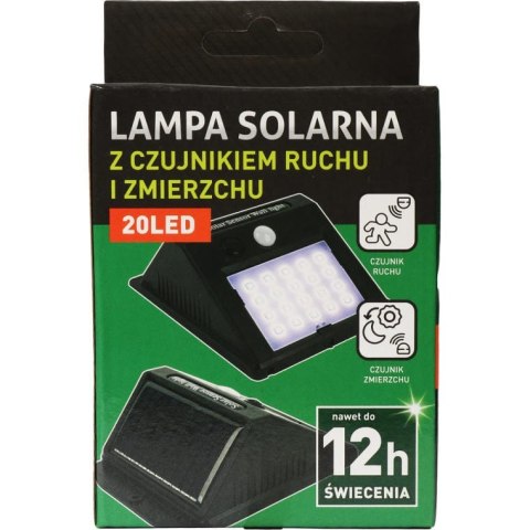 Lampa Solarna LED z Czujnikiem Ruchu i Zmierzchu, Zasilana Energia Słoneczną, Montażowy Panel Światła Zewnętrznego Białego Zimne