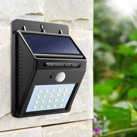 Lampa Solarna LED z Czujnikiem Ruchu i Zmierzchu, Zasilana Energia Słoneczną, Montażowy Panel Światła Zewnętrznego Białego Zimne
