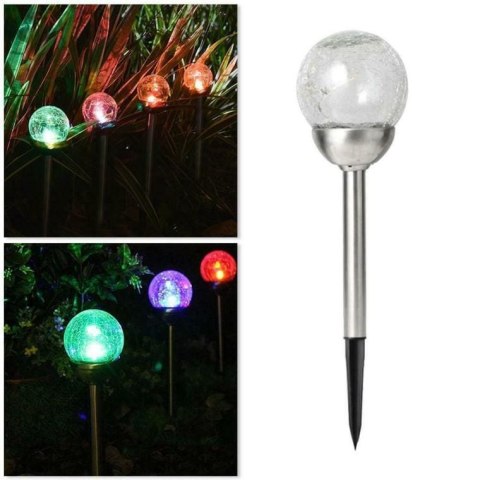 Lampa solarna LED z efektem crash glass wbijana w ziemię, odporna na warunki pogodowe, kolor srebrny