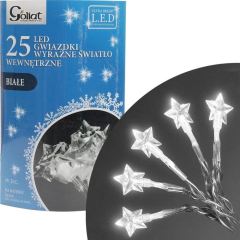 Lampki choinkowe 25 led gwiazdki na baterie zimny biały