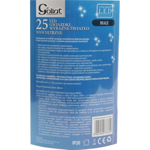 Lampki choinkowe 25 led gwiazdki na baterie zimny biały