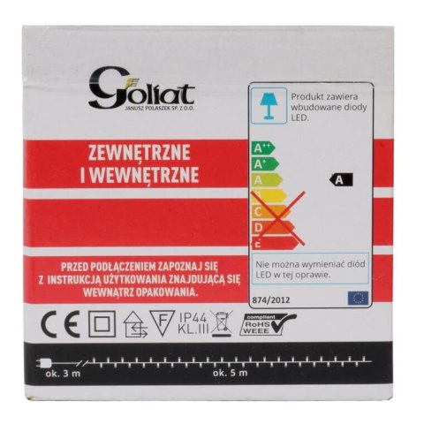 Lampki choinkowe zewnętrzne 100 LED, kolor zimny biały, 8m, zasilanie sieciowe, przewód miedziany