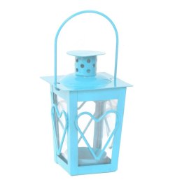 Latarenka z serduszkiem na tealight niebieska