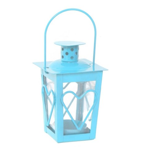 Latarenka z serduszkiem na tealight niebieska