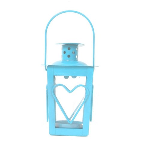 Latarenka z serduszkiem na tealight niebieska