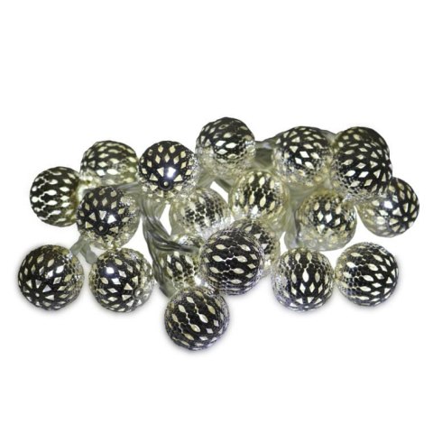 Metalowe Kule z Białymi LED - Lampki Choinkowe, 20 Sztuk, Zasilanie Bateryjne, Srebrne