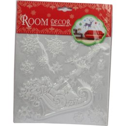 Naklejki na Okno Zimowy Pejzaż: Sanie i Śnieżynki - Samoprzylepne, Opalizujące, Transparentne