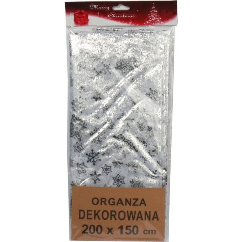 OBRUS Z ORGANZY ZE SREBRNYM NADRUKIEM 200X150 CM
