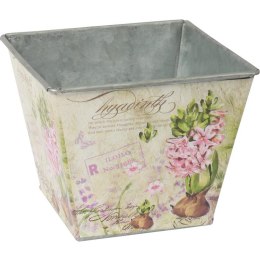 Osłonka metalowa ocynkowana z motywem hiacyntów w stylu prowansalskim, różowo-beżowa, mała