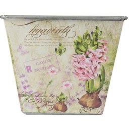 Osłonka metalowa ocynkowana z motywem hiacyntów w stylu prowansalskim, różowo-beżowa, mała