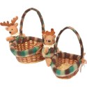 Owalny Koszyczek Świąteczny z Pluszowym Reniferem 24 cm - Kolor Brązowo-Zielony