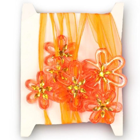 POMARAŃCZOWA TAŚMA DEKORACYJNA Z PLASTIKOWYMI KWIATKAMI 165 CM