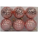 Różowe Bombki Bożonarodzeniowe z Brokatowym Dekorem, Plastikowe, 6 Sztuk, 8 cm