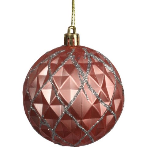 Różowe Bombki Bożonarodzeniowe z Brokatowym Dekorem, Plastikowe, 6 Sztuk, 8 cm