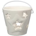 Świecznik Ceramiczny w Kształcie Lampionu z Gwiezdnym Wzorem, Biały
