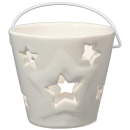 Świecznik Ceramiczny w Kształcie Lampionu z Gwiezdnym Wzorem, Biały
