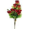 Sztuczne Róże w Bukiecie: Dekoracyjny Zestaw 10 Czerwonych Róż z Paprotkami, 40cm