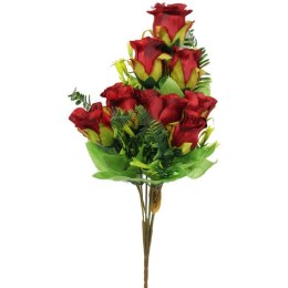 Sztuczne Róże w Bukiecie: Dekoracyjny Zestaw 10 Czerwonych Róż z Paprotkami, 40cm