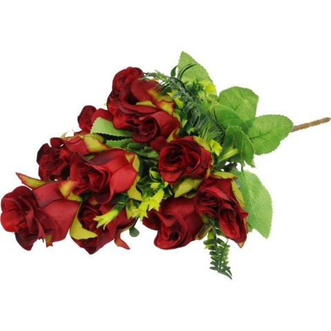 Sztuczne Róże w Bukiecie: Dekoracyjny Zestaw 10 Czerwonych Róż z Paprotkami, 40cm