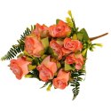 Sztuczny Bukiet 10 Pomarańczowych Róż z Paprotkami - Dekoracja Interiors, 40 cm