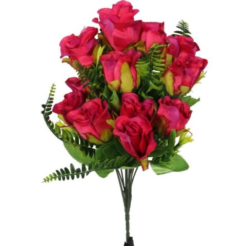 Sztuczny Bukiet 10 Róż w Kolorze Różowym z Paprotkami o Wysokości 40 cm