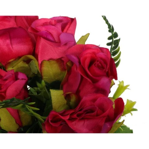 Sztuczny Bukiet 10 Róż w Kolorze Różowym z Paprotkami o Wysokości 40 cm