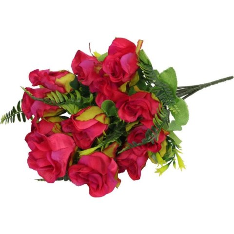 Sztuczny Bukiet 10 Róż w Kolorze Różowym z Paprotkami o Wysokości 40 cm