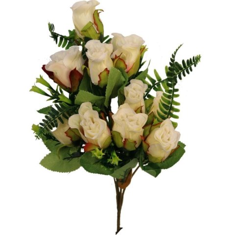 Sztuczny Bukiet 10 Róż z Paprotkami Kremowy - Naturalny Wygląd, Wysokość 40 cm