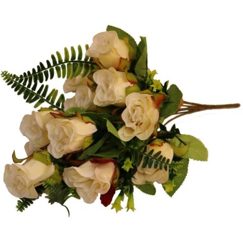 Sztuczny Bukiet 10 Róż z Paprotkami Kremowy - Naturalny Wygląd, Wysokość 40 cm