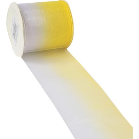 Wstążka Dekoracyjna Żółto-Biała na Szpuli - Wysokiej Jakości Tkanina do Dekoracji Wielkanocnych i Prezentów