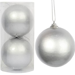 Zestaw 2 Matowych Bombek Plastikowych 8 cm - Kolor Srebrny
